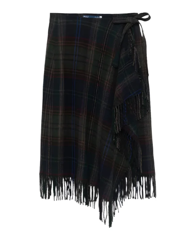 Polo Ralph Lauren fringe-trim plaid wrap skirt lace skirt elegant