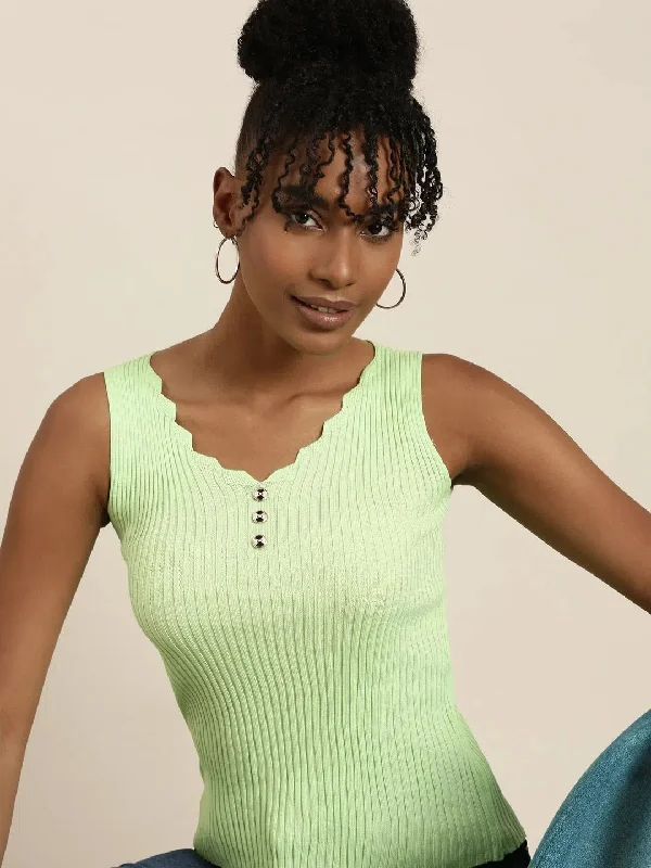 Women Fluorescent Green Solid Tank Top-SNC-45-Fluorescentgreen coral tank top