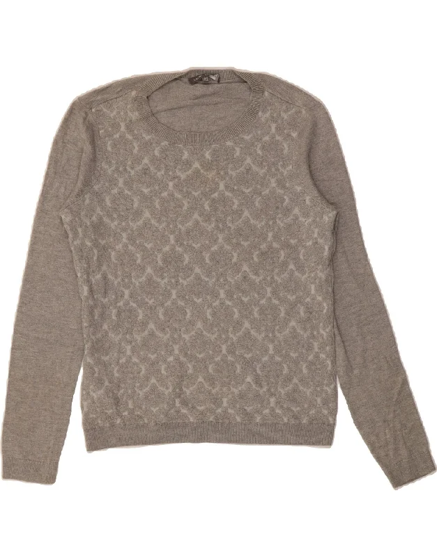 LAURA ASHLEY Womens Crew Neck Jumper Sweater UK 12 Medium  Grey Paisley Denim Fabric Leather Fabric Suede Fabric