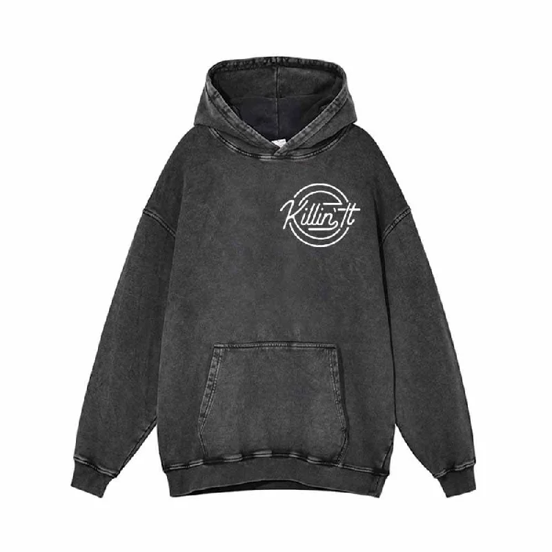 Killin It Round Print Vintage Washed Hoodie Graphic Hoodie Design Print