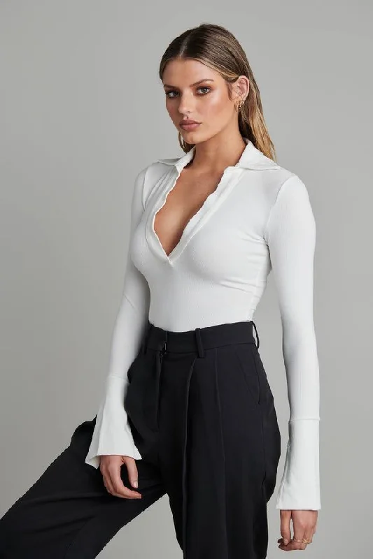 BAYSE BRAND Womens Celine Bodysuit - White Trendy Seamless Bodysuit for Comfort