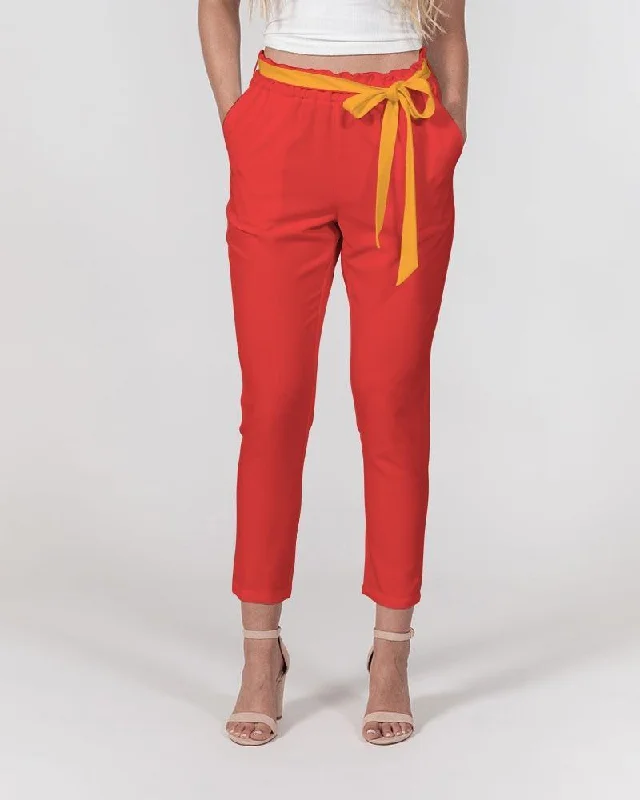 Opula Red Tie Waist Tapered Pants Slim-Fit Leggings