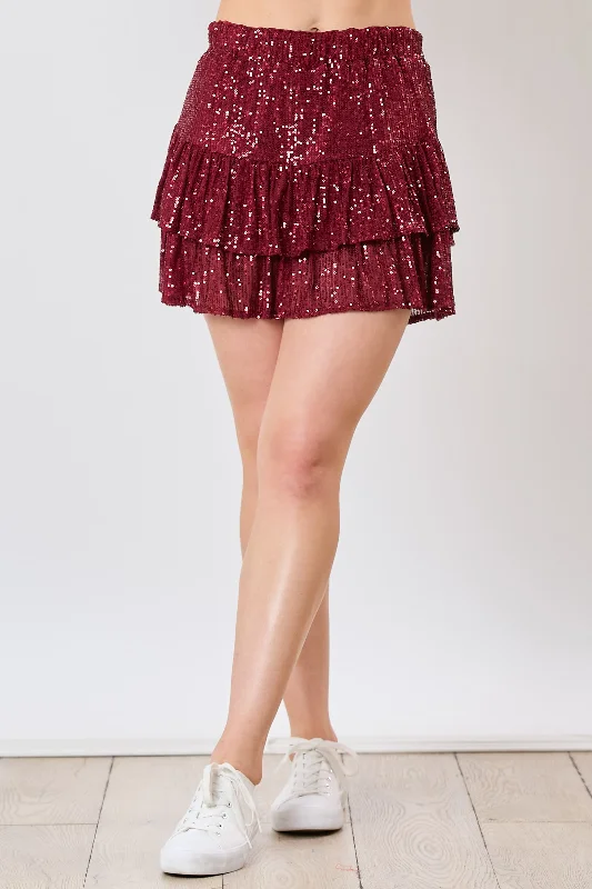 FF Elastic Waist Tiered Sequin Mini Skirt athletic skirt fit