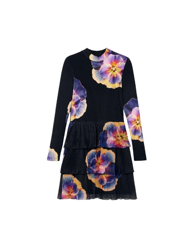 Desigual  Women's Floral Print Long Sleeve Pleated Dress