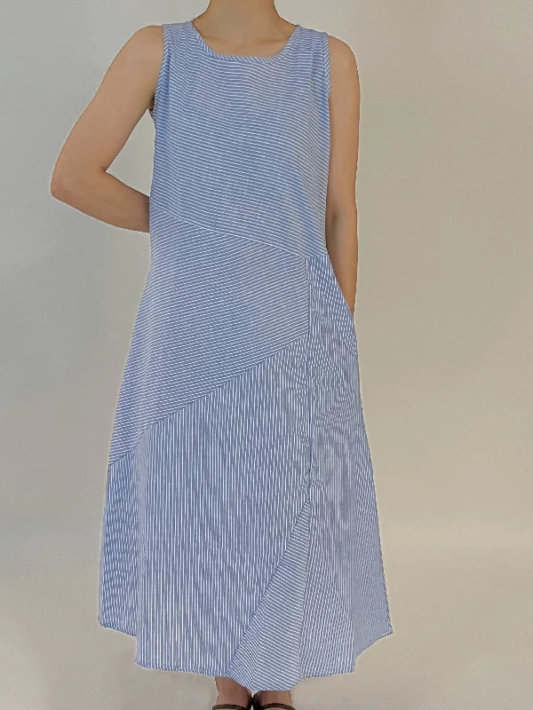 Women's Cotton Sleeveless Blue Striped Dress by Kaja Clothing - Sonny Dress