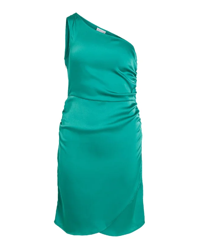 Vila Clothes  One Shoulder Satin Dress - Green