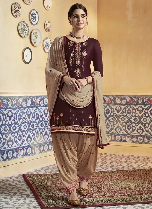 Brown Pure Satin Patiyala Dress Tunics Hiking breathable