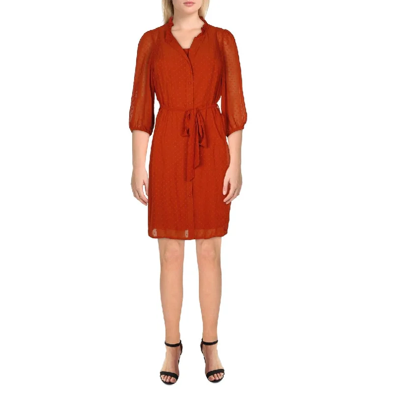 Womens Chiffon Swiss Dot Shift Dress