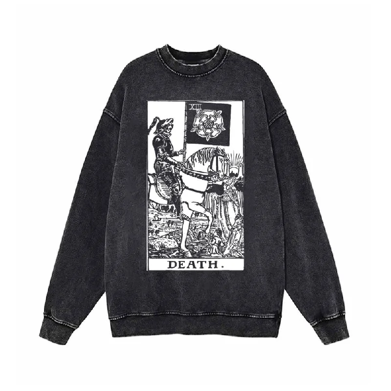 The Tarot Card Death Knight Vintage Vintage Washed Sweatshirt Hoodie with Typography Text Message
