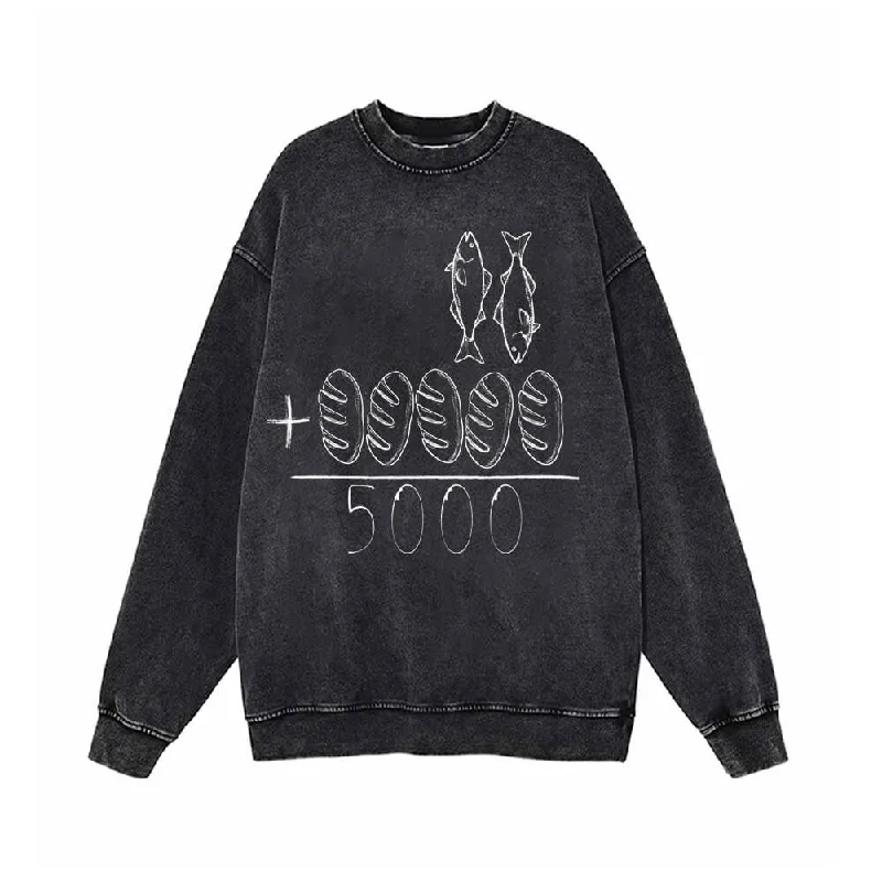 Fish Plus Bread Vintage Washed Sweatshirt Hoodie with Patch Decorative Personalized