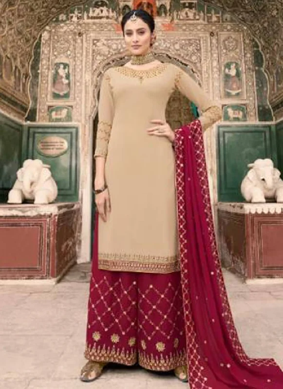 Beige Soft Georgette Palazzo Dress Tunics Designer luxury