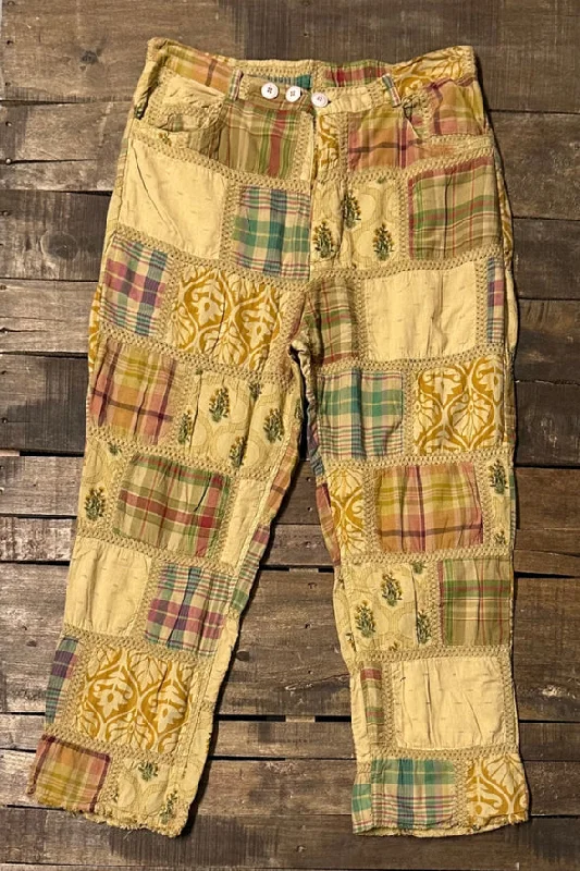 Traveling On Pants Golden Plaid High-Waist Jogger Pants