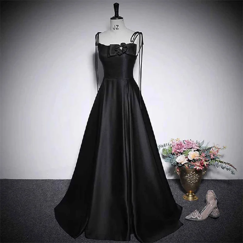 Black Off-Shoulder Satin Bow Suspender Evening Dress