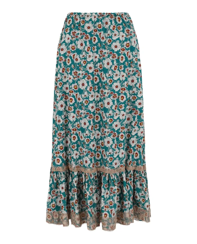 Gucci Womens Lace-Trimmed Floral Maxi Skirt leather skirt refined