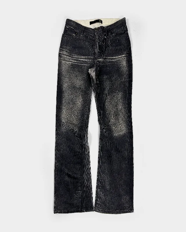 Roberto Cavalli Corduroy Black Painted Pants 2000's Elegant Silk Pants