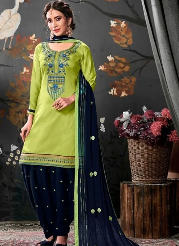 Parrot Green Gles Cotton Dress Patiyala Tunics Lace romantic