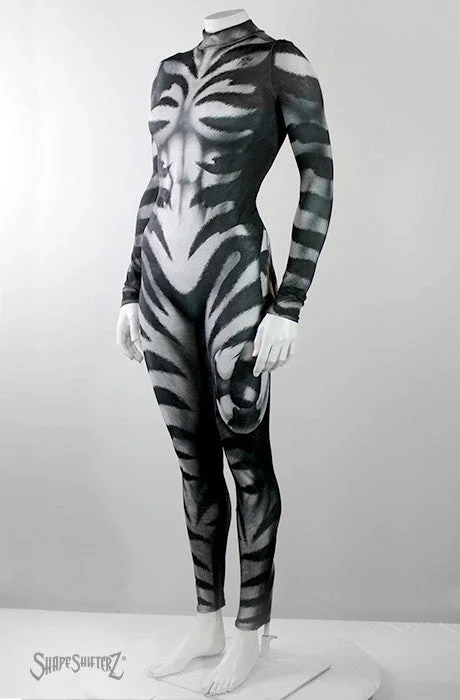 Figure-Enhancing Snow Tiger Bodysuit - Cosplay | Athletics | Performance Elegant Button-Up Bodysuit