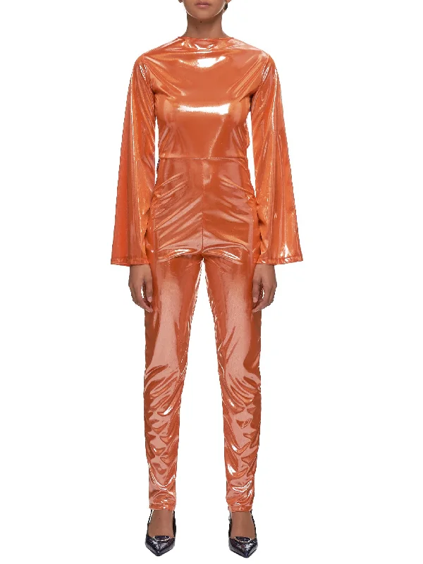 Glossy Bodysuit (36-W-ORANGE-BLUESTRIPES) Comfortable Spaghetti Strap Bodysuit