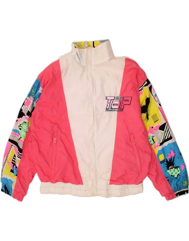 VINTAGE Womens Graphic Tracksuit Top Jacket UK 20 2XL Pink Colourblock Quilted Jacket Puffer Jacket Insulated Jacket