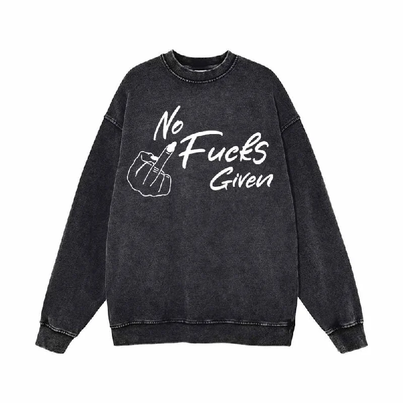 No Fucks Given Humor Vintage Washed Sweatshirt Hooded Sweatshirt Casual Wear Street Style