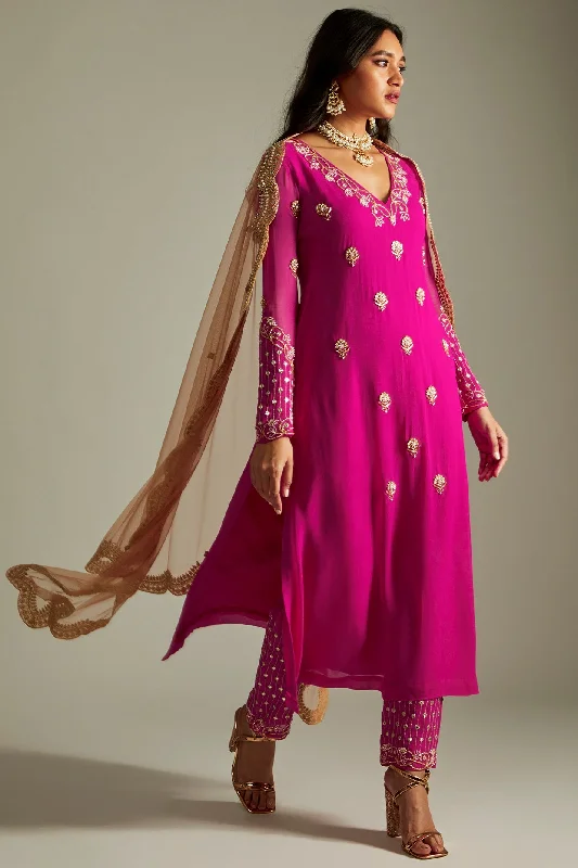 Magenta Kurta Pants Set Trendy Printed Pants