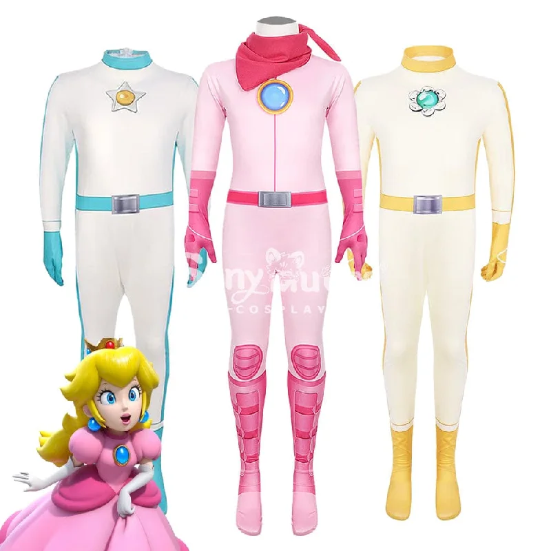 【In Stock】Anime Movie The Super Mario Bros. Movie Cosplay Princess Peach Pink Battle Bodysuit Cosplay Costume Comfortable Ribbed Bodysuit
