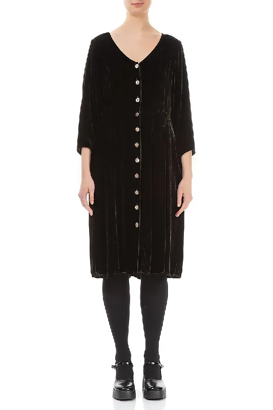 Front Buttons Ash Silk Velvet Dress
