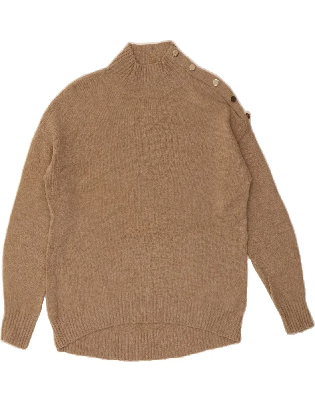 MASSIMO DUTTI Womens Oversized Turtle Neck Jumper Sweater UK 6 XS Beige Zippered Front Buttoned Front Snap Front