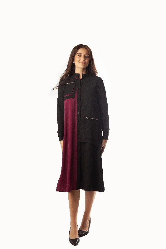 Bi Color Large Pockets Dress Pencil Office Professional