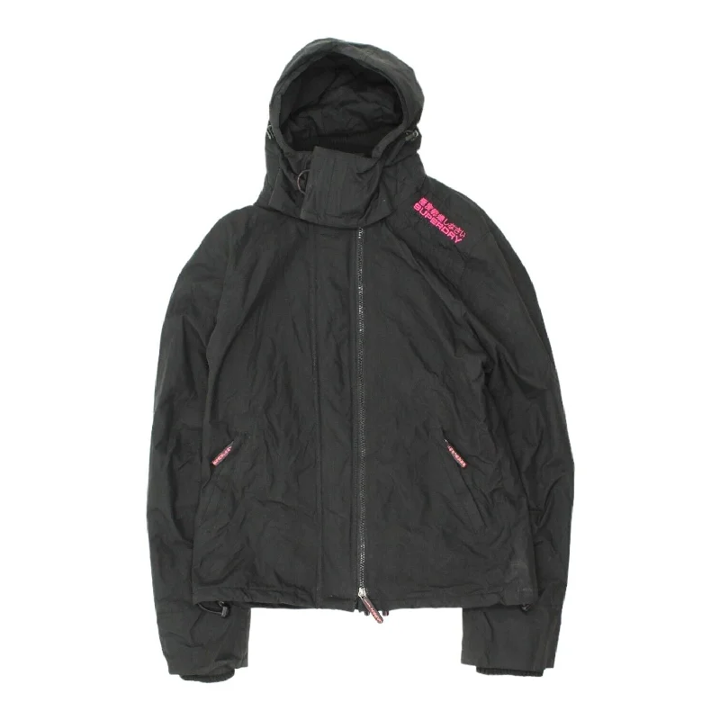 Superdry Womens Black Nylon Hooded Jacket | Vintage High End Designer VTG Wool Jacket Cashmere Jacket Tweed Jacket