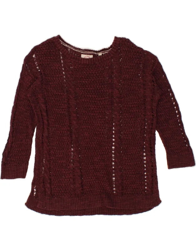 FAT FACE Womens 3/4 Sleeve Boat Neck Jumper Sweater UK 10 Small Maroon Fleece Fabric Down Fabric Feather Fabric
