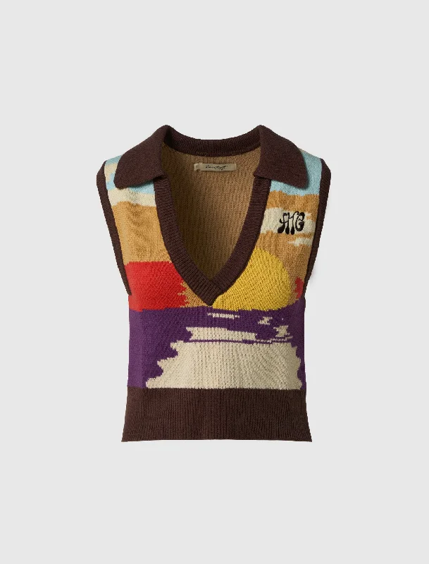 SWEATER VEST Notch Collar Peter Pan Collar Cowl Neck
