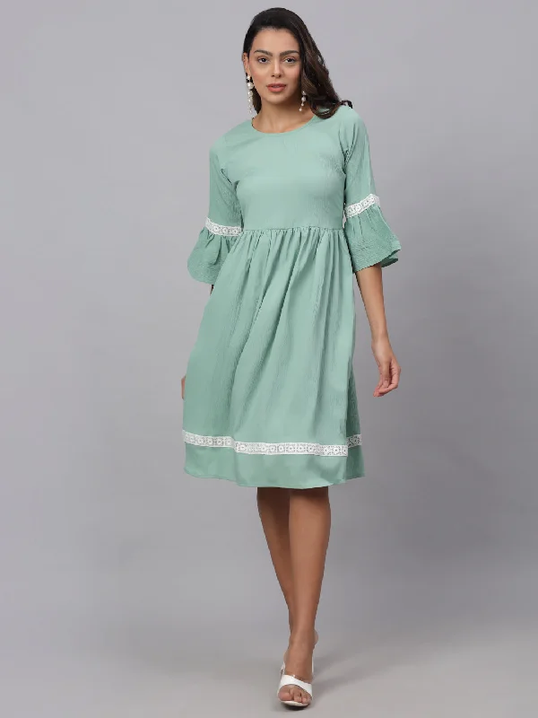Women Green Solid Fit & Flare Dress - Rasiya