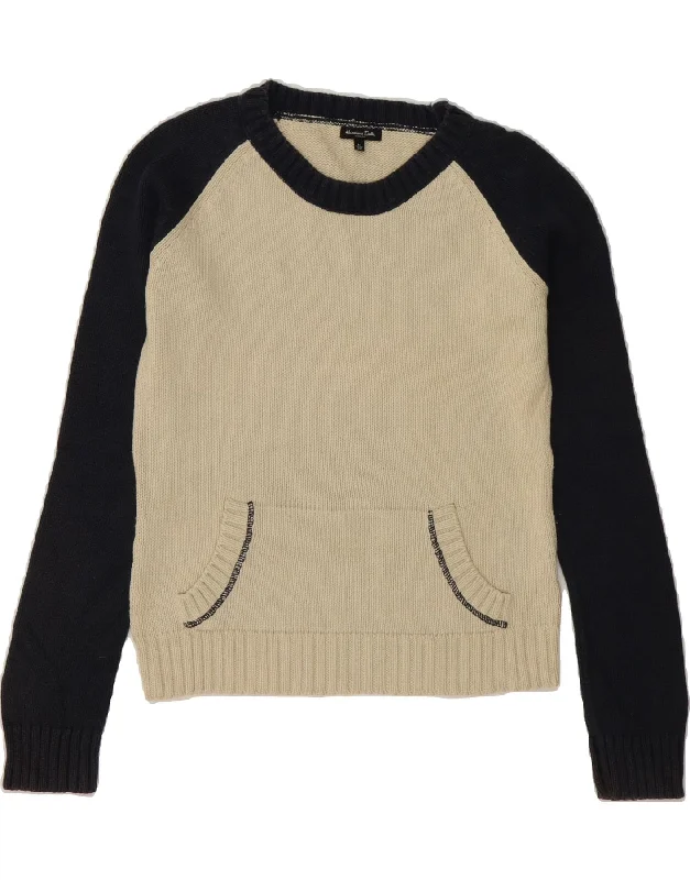 MASSIMO DUTTI Womens Boat Neck Jumper Sweater UK 14 Medium Off White Satin Blend Silk Blend Wool Blend