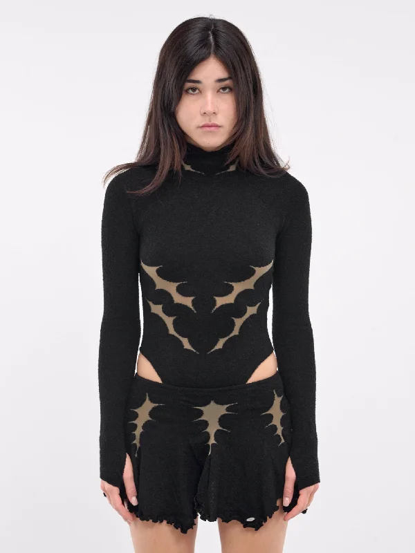 Thorn Intarsia Hooded Bodysuit (KN12O-ONYX) Trendy Transparent Bodysuit