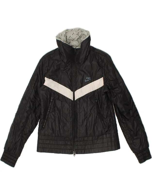 NIKE Womens Reversible Jacket UK 14/16 Large Black Colourblock Nylon Front Pockets Side Pockets Patch Pockets