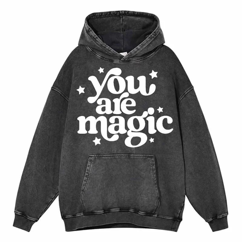 Vintage Washed You Are Magic Hoodie Hoodie with Double Zipper Versatile Adjustable
