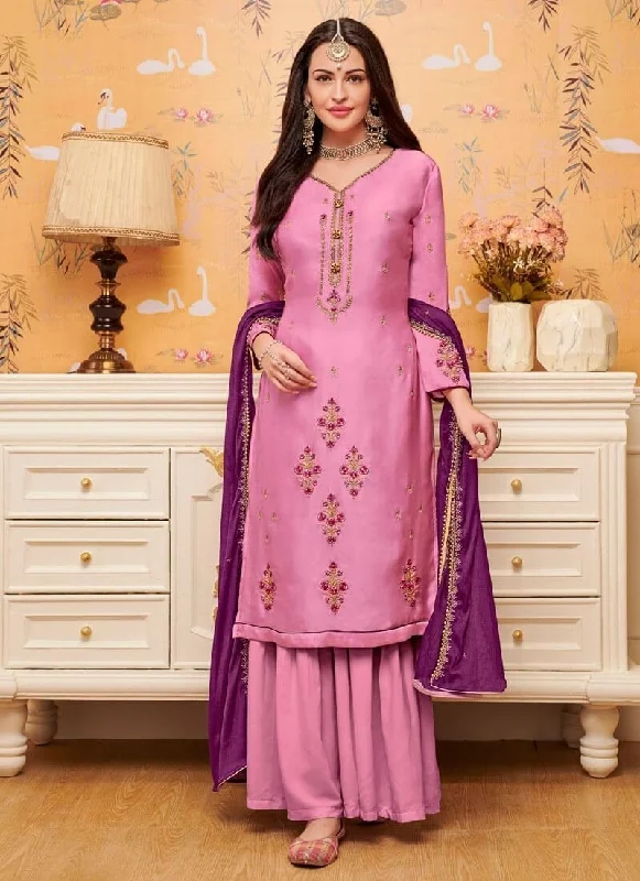 Pink Satin Georgette Sharara Dress Tunics Evening elegant