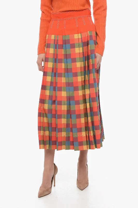 Tory Burch Popeline Check Motif Skirt with Plitted Detail 42 Italian size floral skirt print