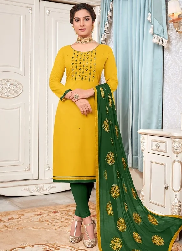 Yellow Slub Cottan    Chudidar Dress Tunics Solid Classic