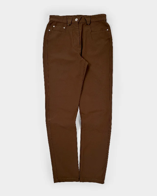 Mugler Silver Details Brown Elastic Pants 2000's Comfortable Denim Leggings