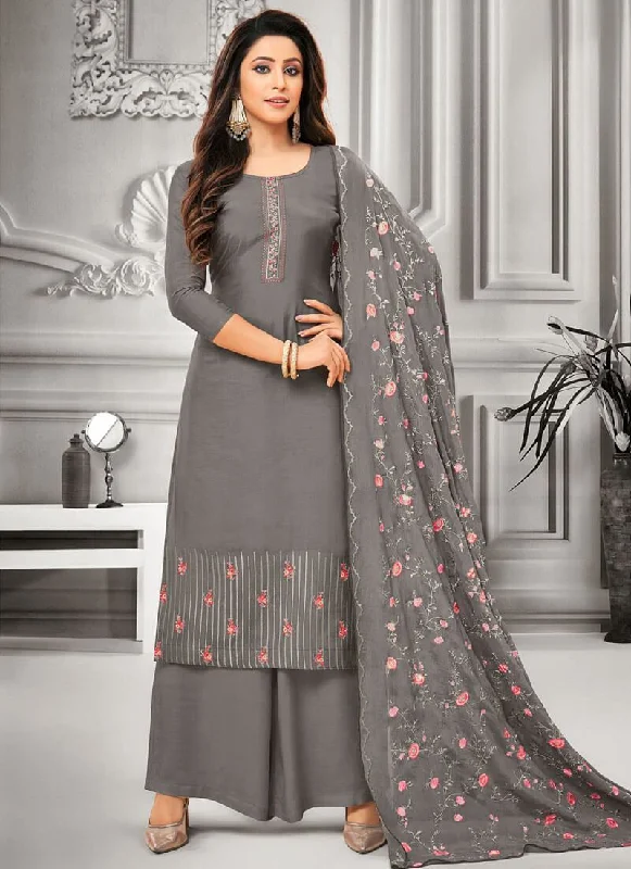 Grey Pure Maslin Silk Palazzo Dress Tunics Spring floral