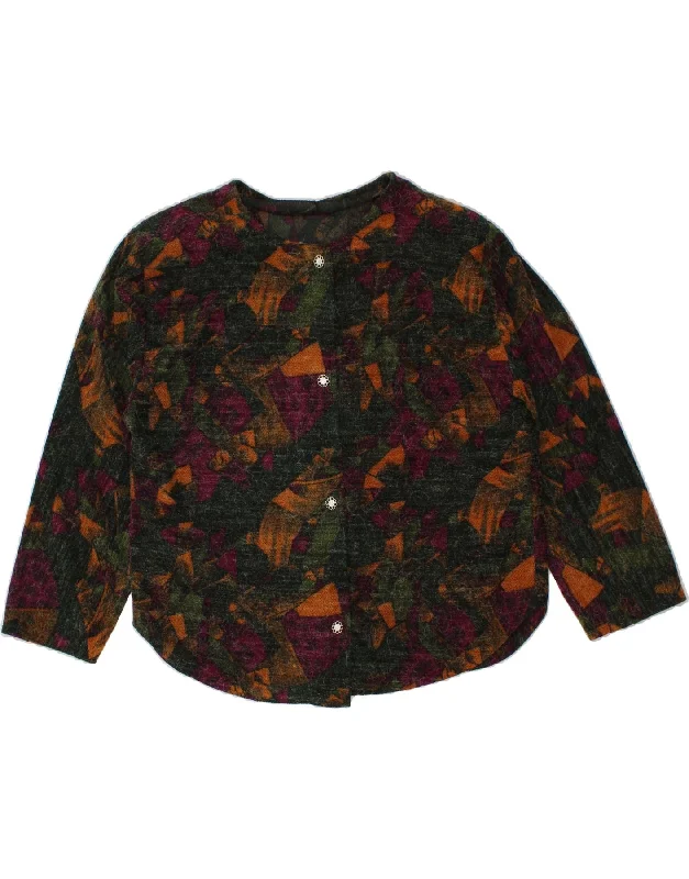 VINTAGE Womens Abstract Pattern 4 Button Blazer Jacket UK 16 Large Green Hoodie Zip-Up Jacket Button-Up Jacket