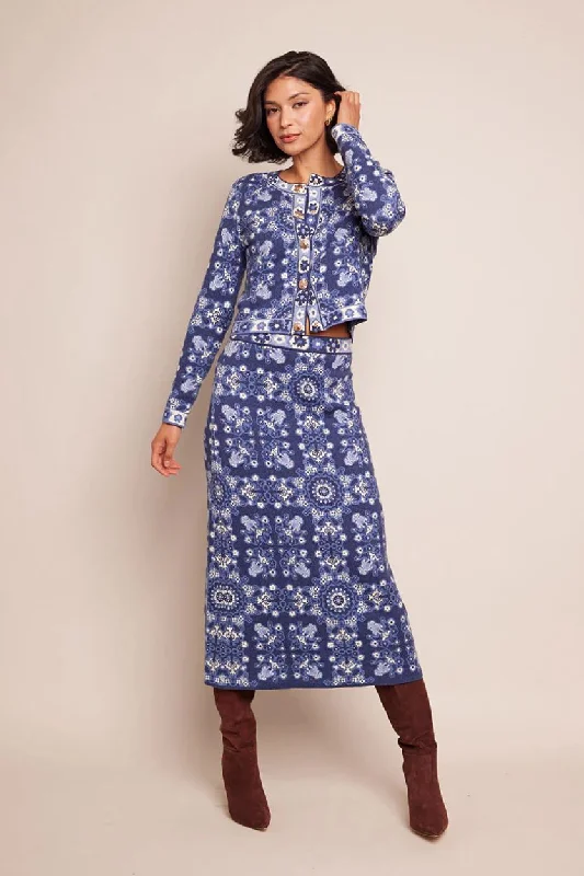 Cara Cara Livi Jacket in Blue Rita Tile Cotton Jacket Linen Jacket Terry Jacket