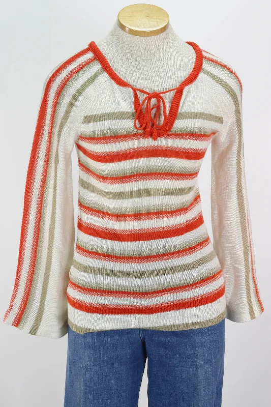 70s Jantzen Orng/Tan Tie Neck Sweater    S Iron Safe Non-Iron Wrinkle Free