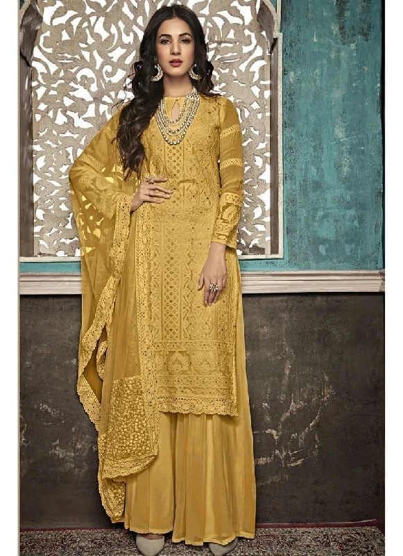 Yellow Foux Jeorgette Palazzo Dress sweetheart Neckline Romantic