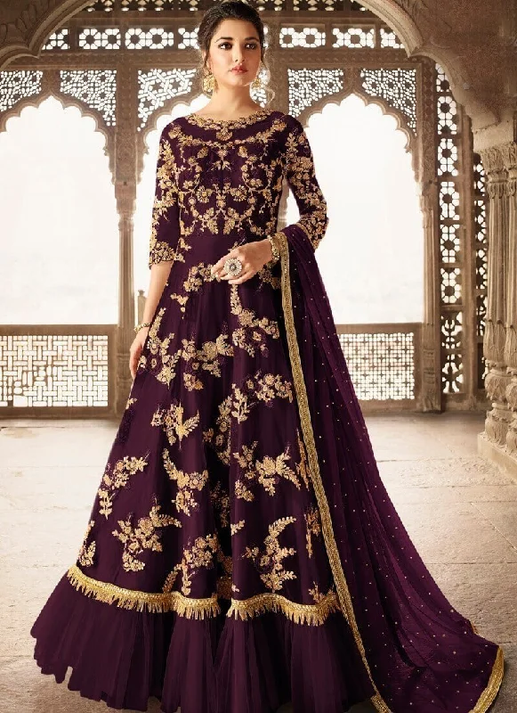Purple Net Anarkali Dress Tunics Mesh breathable