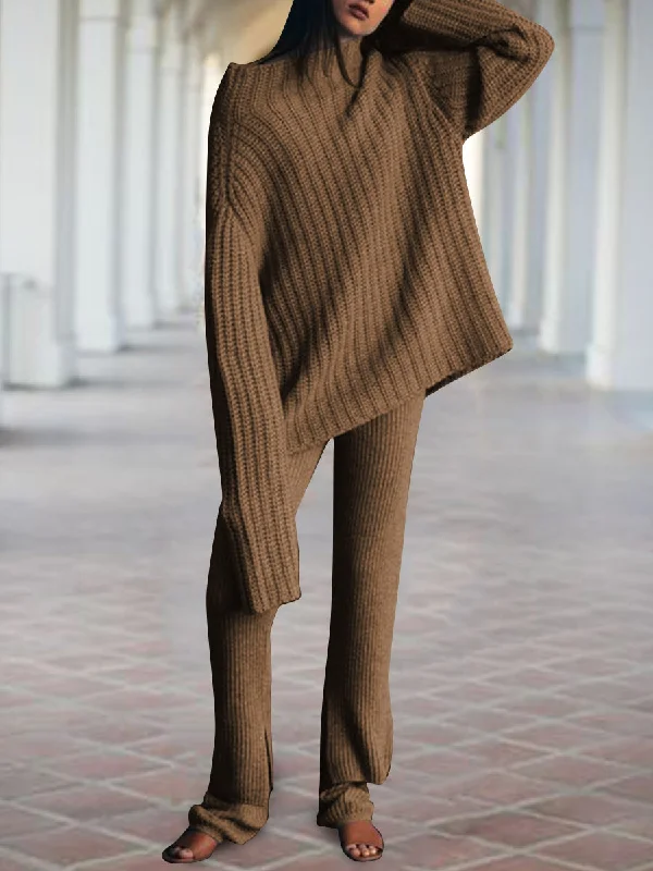 Autumn and Winter Fashion Half Turtleneck Sweater Two-piece Suit Striped Floral Plaid