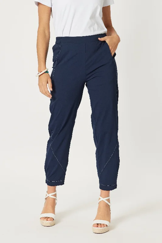 Parachute Stitch Detail Pants - Navy Comfortable Jogger Trousers