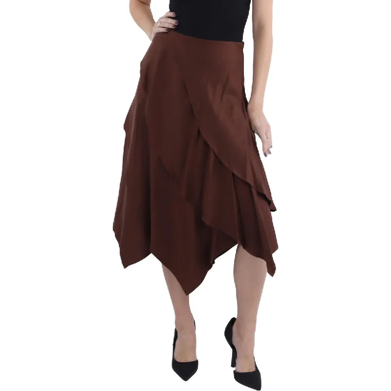 Womens Tiered Mid Calf Asymmetrical Skirt lace skirt feminine